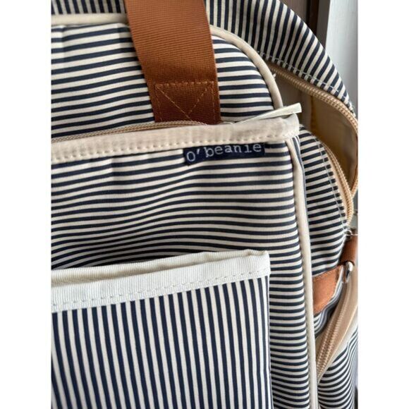 O'Beanie Striped Diaper Bag Backpack Navy White With Changing Pad - Picture 7 of 7